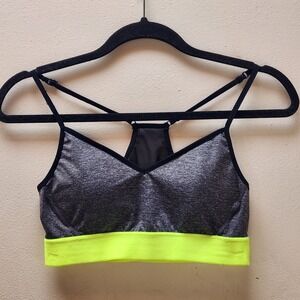 GapFit Grey Neon Yellow Trim Racerback Sports Bra Size Small